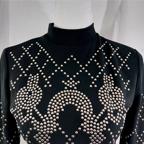 NWOT! REVAMPED! ULTRA STRETCH BLACK, ELABORATE GOLD STUDDED L/S DRESS! SZ S - Picture 5 of 12
